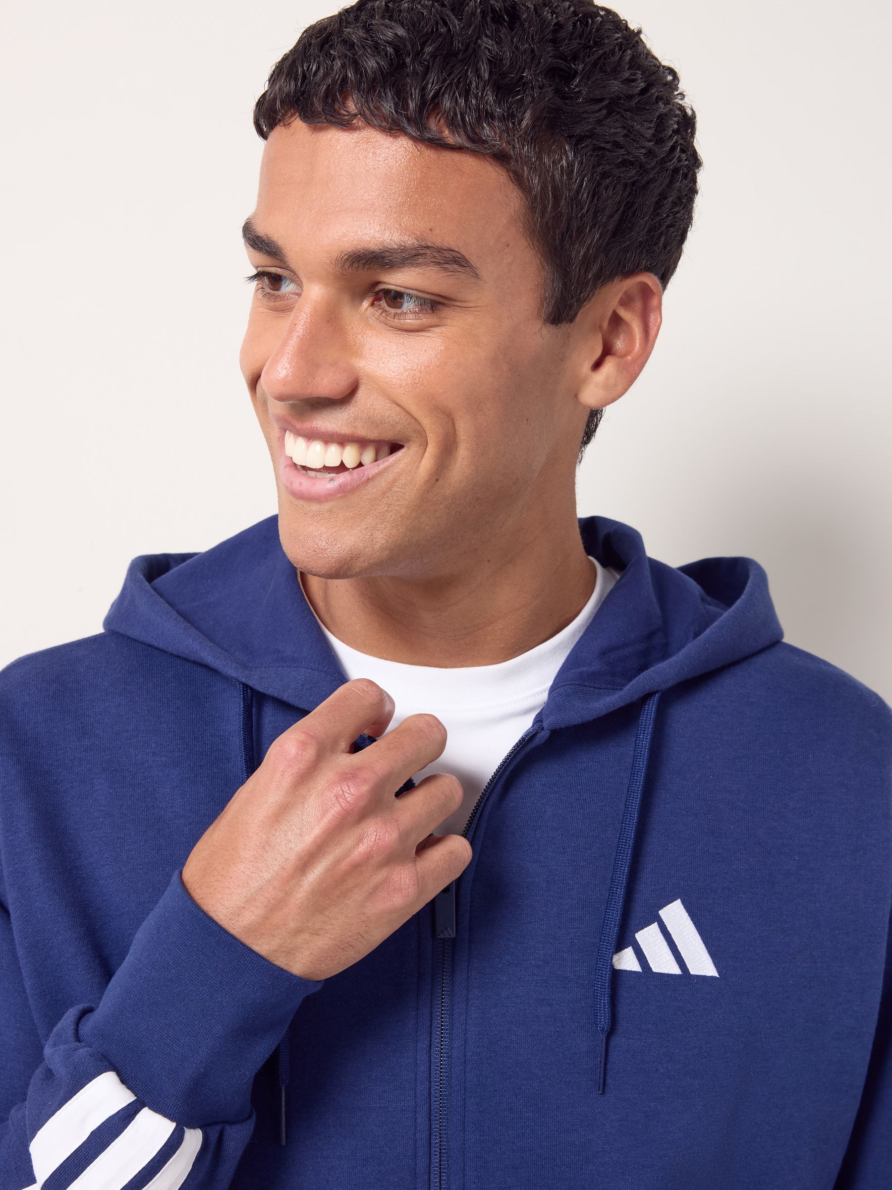 Buy adidas Blue Essentials Three Stripes French Terry Full Zip