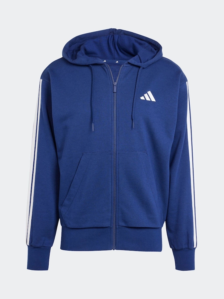 adidas Blue Essentials 3-Stripes French Terry Full-Zip Hoodie - Image 7 of 7