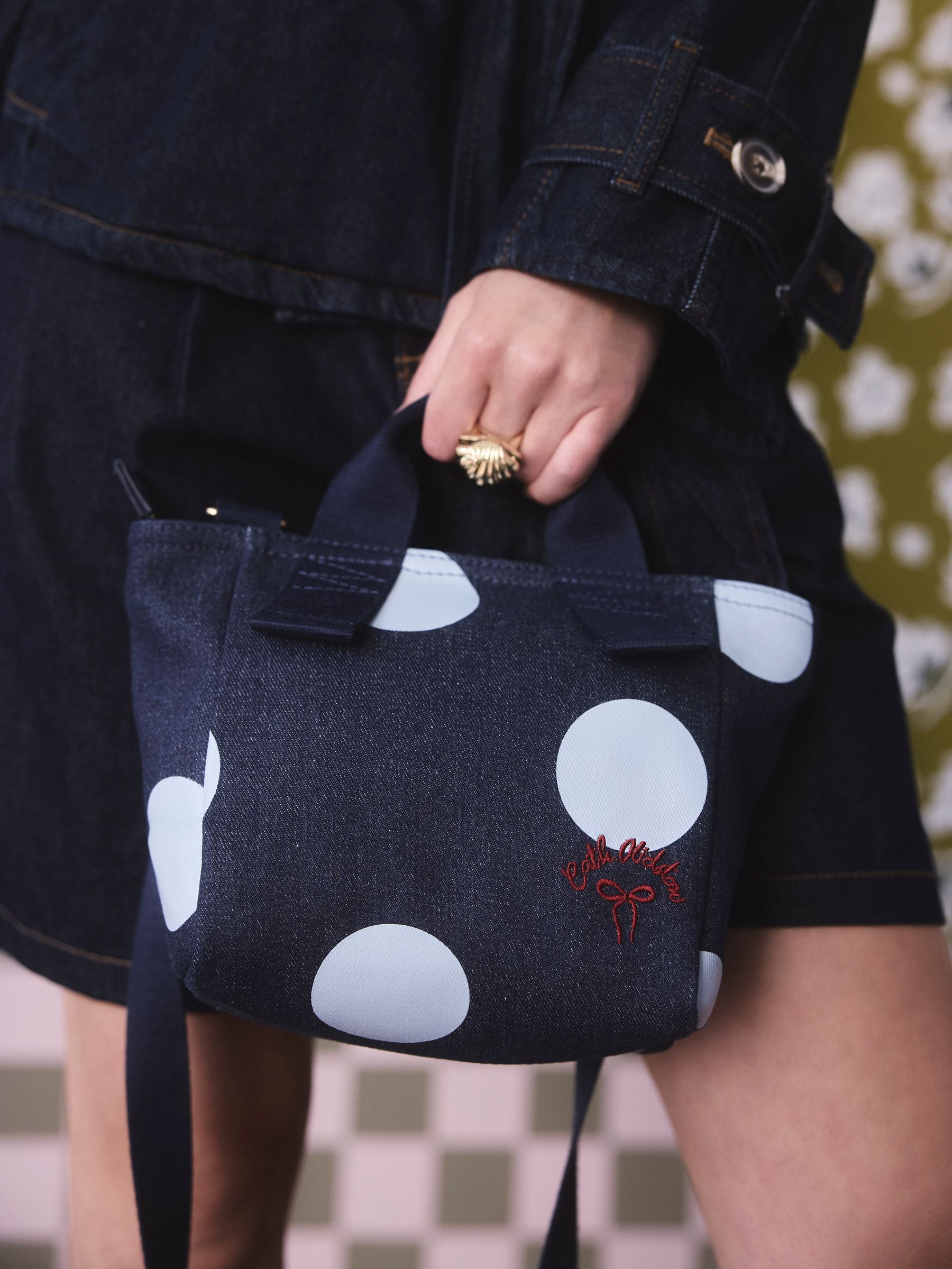 Cath Kidston Blue Denim Spot Mini Tote Bag
