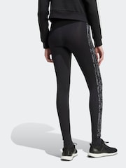 adidas Black Grey Animal Print 3-Stripes High Rise Cotton Leggings - Image 2 of 6