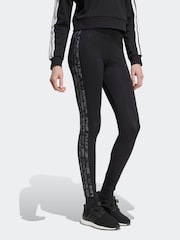 adidas Black Grey Animal Print 3-Stripes High Rise Cotton Leggings - Image 3 of 6