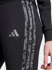 adidas Black Grey Animal Print 3-Stripes High Rise Cotton Leggings - Image 4 of 6