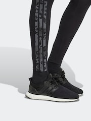 adidas Black Grey Animal Print 3-Stripes High Rise Cotton Leggings - Image 5 of 6