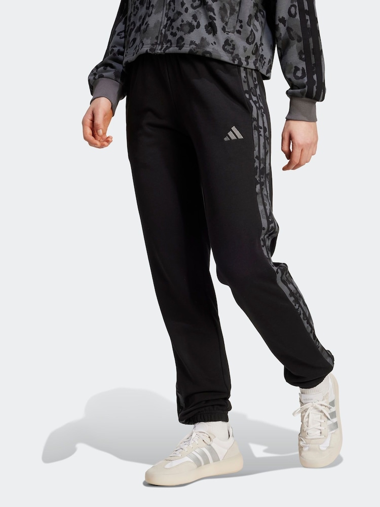 adidas Black Animal Print 3-Stripes Cuffed Joggers - Image 1 of 6