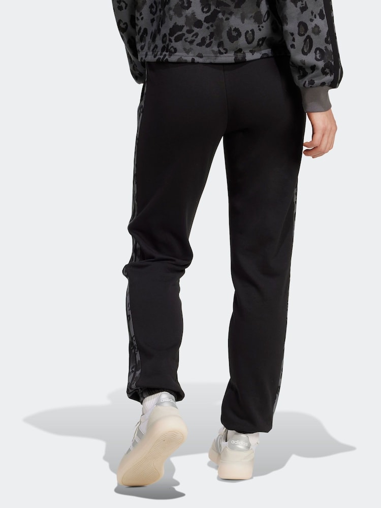 adidas Black Animal Print 3-Stripes Cuffed Joggers - Image 2 of 6