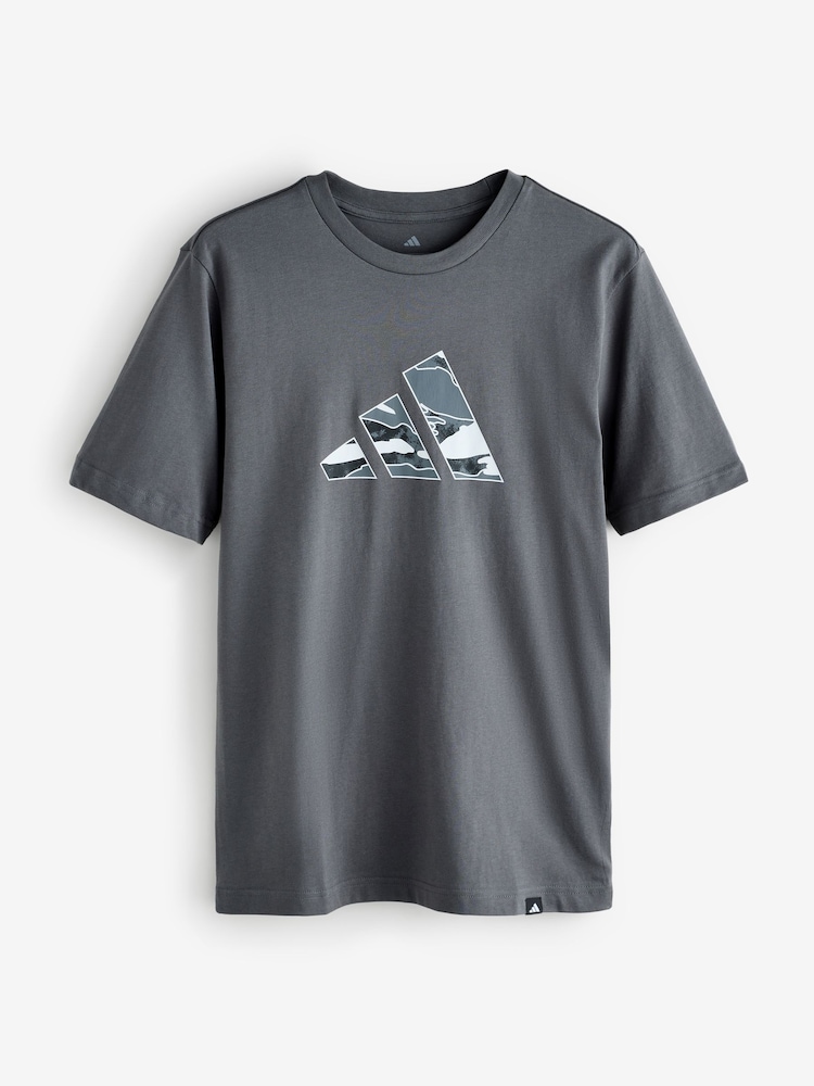 adidas Grey Camo Logo Graphic Print 100% Cotton T-Shirt - Image 1 of 1