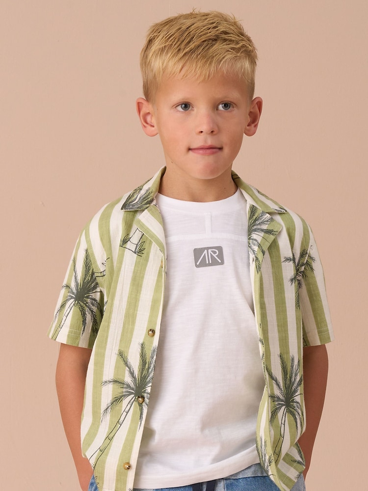 Angel & Rocket Green Jamie Palm Print Resort 100% Cotton Shirt - Image 1 of 7
