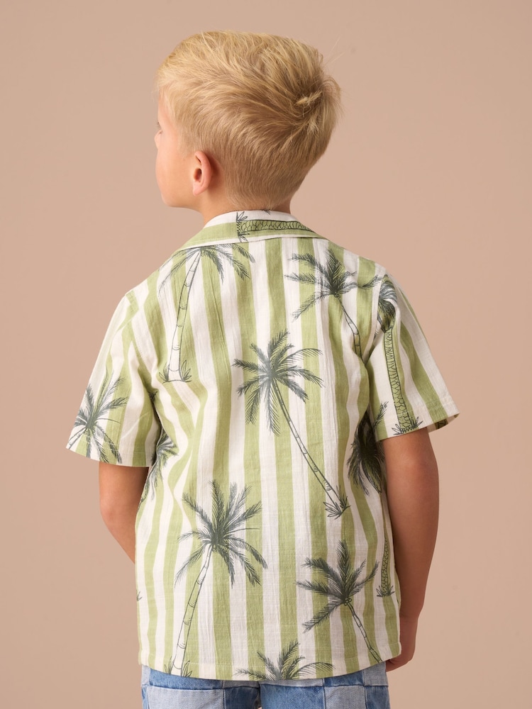 Angel & Rocket Green Jamie Palm Print Resort 100% Cotton Shirt - Image 2 of 7
