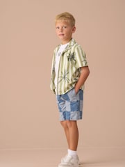 Angel & Rocket Green Jamie Palm Print Resort 100% Cotton Shirt - Image 4 of 7