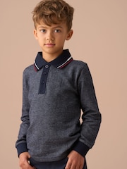 Angel & Rocket Blue Burty Textured Smart Knitted Polo Shirt - Image 1 of 7