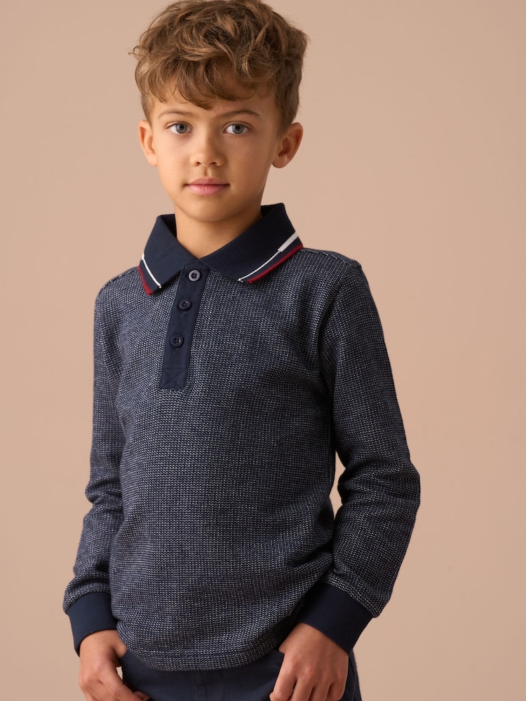 Angel & Rocket Blue Burty Textured Smart Knitted Polo Shirt - Image 1 of 7