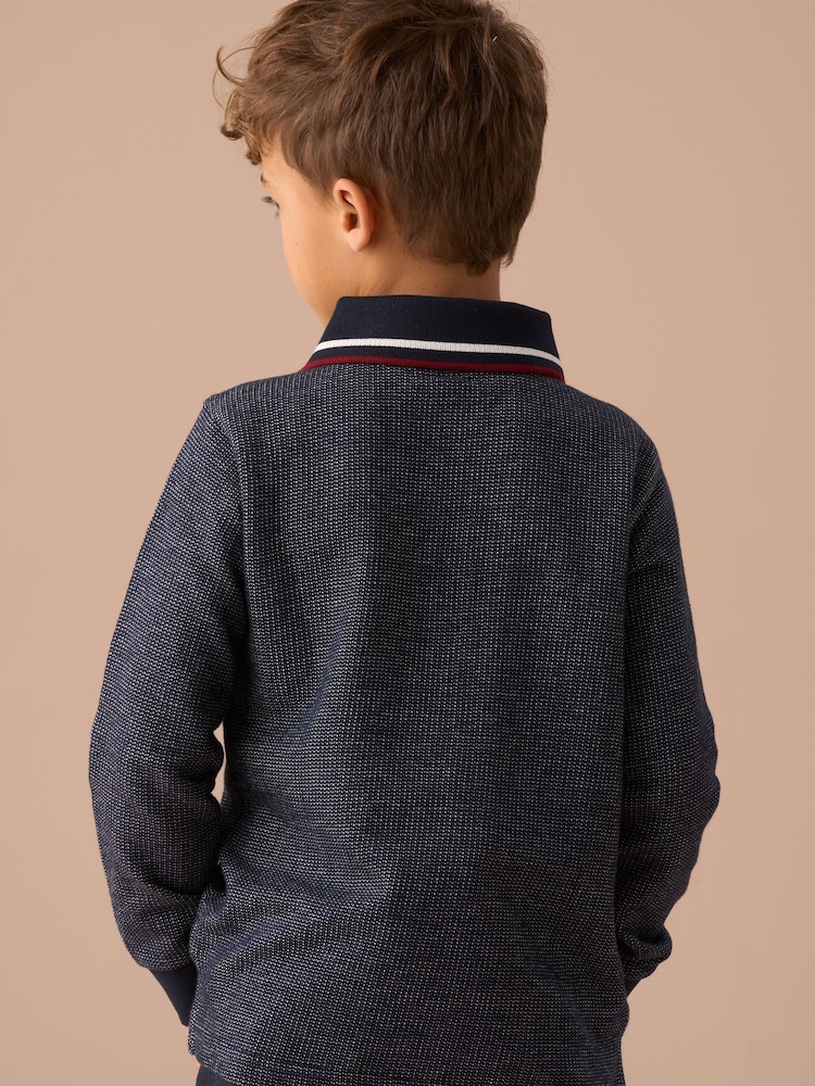 Angel & Rocket Blue Burty Textured Smart Knitted Polo Shirt - Image 2 of 7