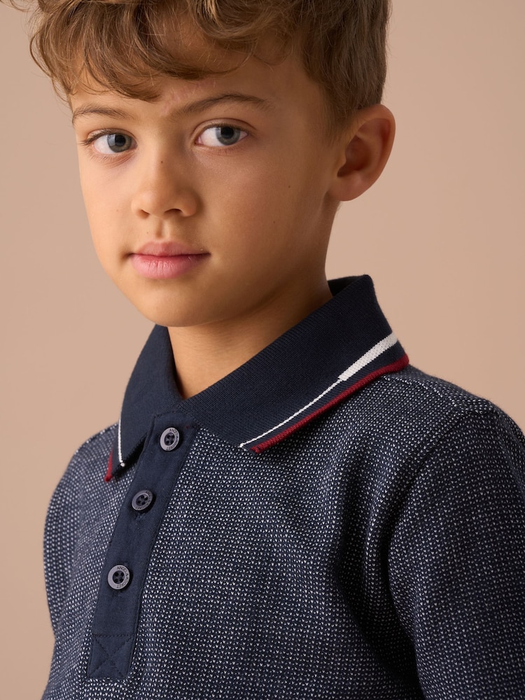 Angel & Rocket Blue Burty Textured Smart Knitted Polo Shirt - Image 3 of 7