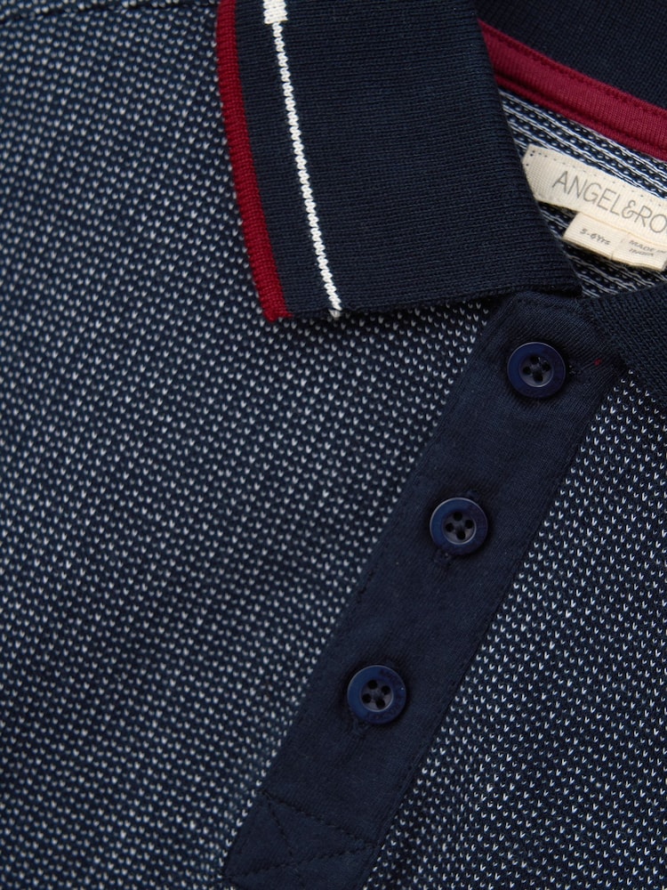 Angel & Rocket Blue Burty Textured Smart Knitted Polo Shirt - Image 7 of 7
