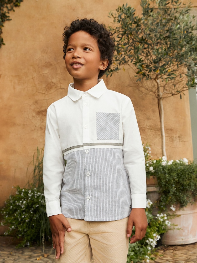 Angel & Rocket Grey Hank Textured Stripe Block 100% Cotton Shirt - Image 1 of 13