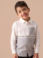 Angel & Rocket Grey Hank Textured Stripe Block 100% Cotton Shirt - Image 7 of 13