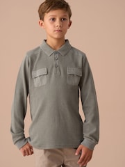 Angel & Rocket Green Finn Textured Long Sleeve Polo Shirt - Image 1 of 6