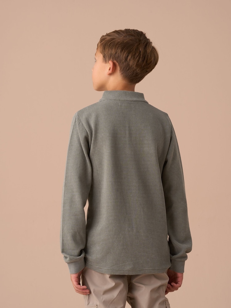 Angel & Rocket Green Finn Textured Long Sleeve Polo Shirt - Image 2 of 6
