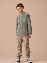 Angel & Rocket Green Finn Textured Long Sleeve Polo Shirt - Image 3 of 6