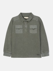 Angel & Rocket Green Finn Textured Long Sleeve Polo Shirt - Image 4 of 6