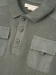 Angel & Rocket Green Finn Textured Long Sleeve Polo Shirt - Image 6 of 6