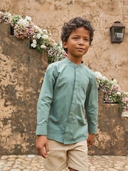 Angel & Rocket Green Omar Mandrin Collar Smart 100% Cotton Shirt - Image 1 of 13
