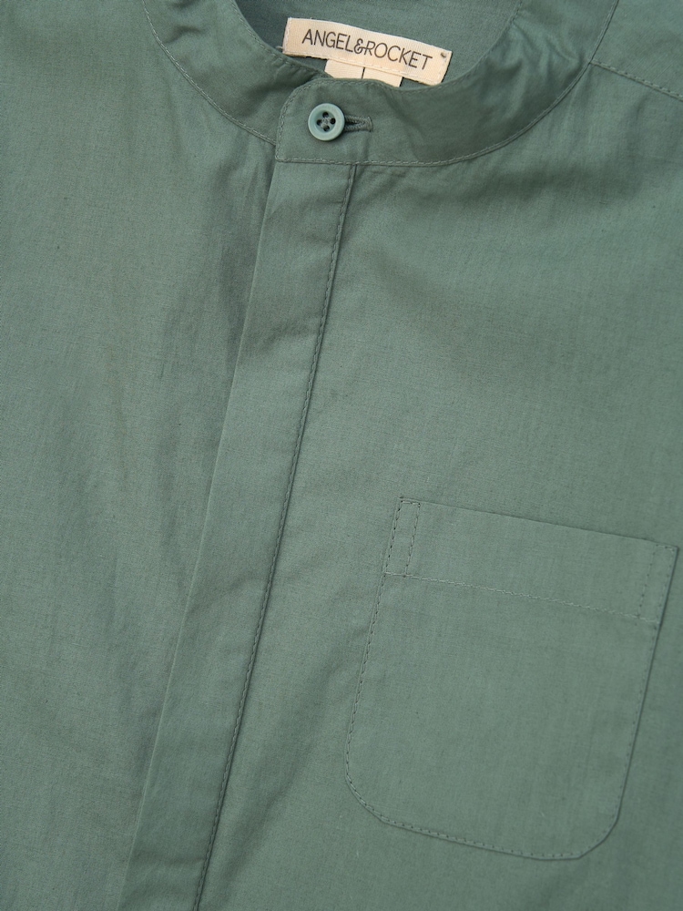 Angel & Rocket Green Omar Mandrin Collar Smart 100% Cotton Shirt - Image 13 of 13
