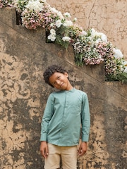 Angel & Rocket Green Omar Mandrin Collar Smart 100% Cotton Shirt - Image 5 of 13