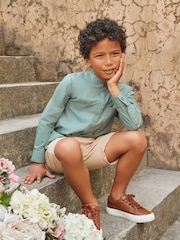 Angel & Rocket Green Omar Mandrin Collar Smart 100% Cotton Shirt - Image 6 of 13