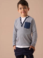 Angel & Rocket Blue Tao Smart Henley Mock 100% Cotton Shirt - Image 1 of 6