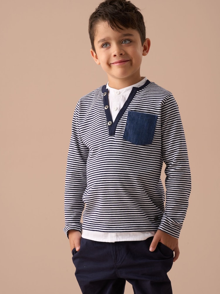 Angel & Rocket Blue Tao Smart Henley Mock 100% Cotton Shirt - Image 1 of 6