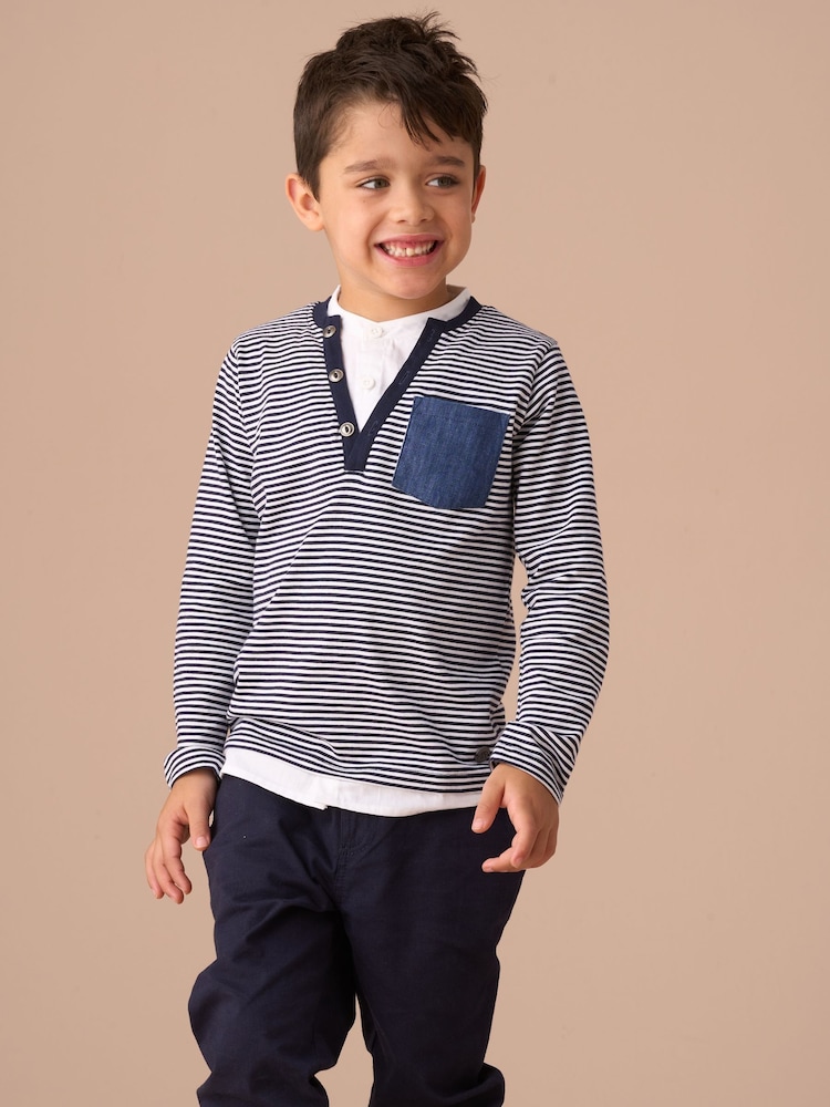 Angel & Rocket Blue Tao Smart Henley Mock 100% Cotton Shirt - Image 3 of 6