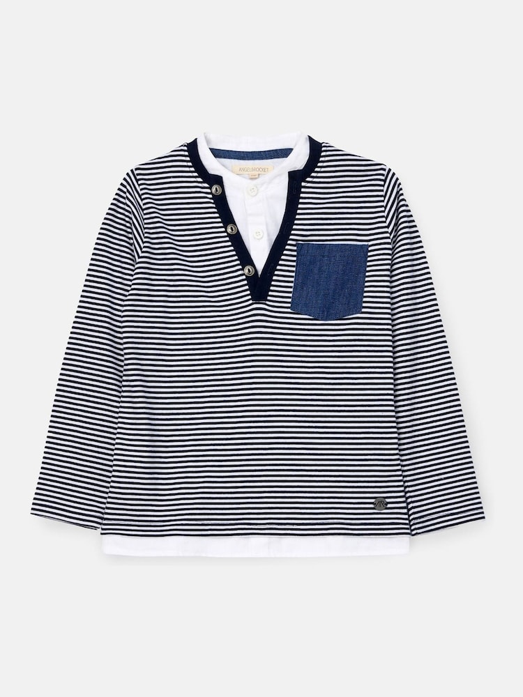 Angel & Rocket Blue Tao Smart Henley Mock 100% Cotton Shirt - Image 4 of 6