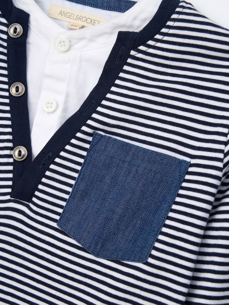 Angel & Rocket Blue Tao Smart Henley Mock 100% Cotton Shirt - Image 6 of 6