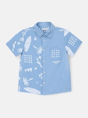 Angel & Rocket Blue Connor Distresed Printed Holiday 100% Cotton Shirt - Image 3 of 5