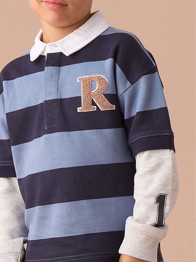 Angel & Rocket Blue Zane Branded Stripe Twofer Rugby Shirt - Image 3 of 7