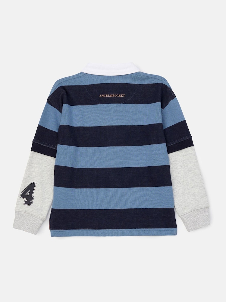 Angel & Rocket Blue Zane Branded Stripe Twofer Rugby Shirt - Image 6 of 7