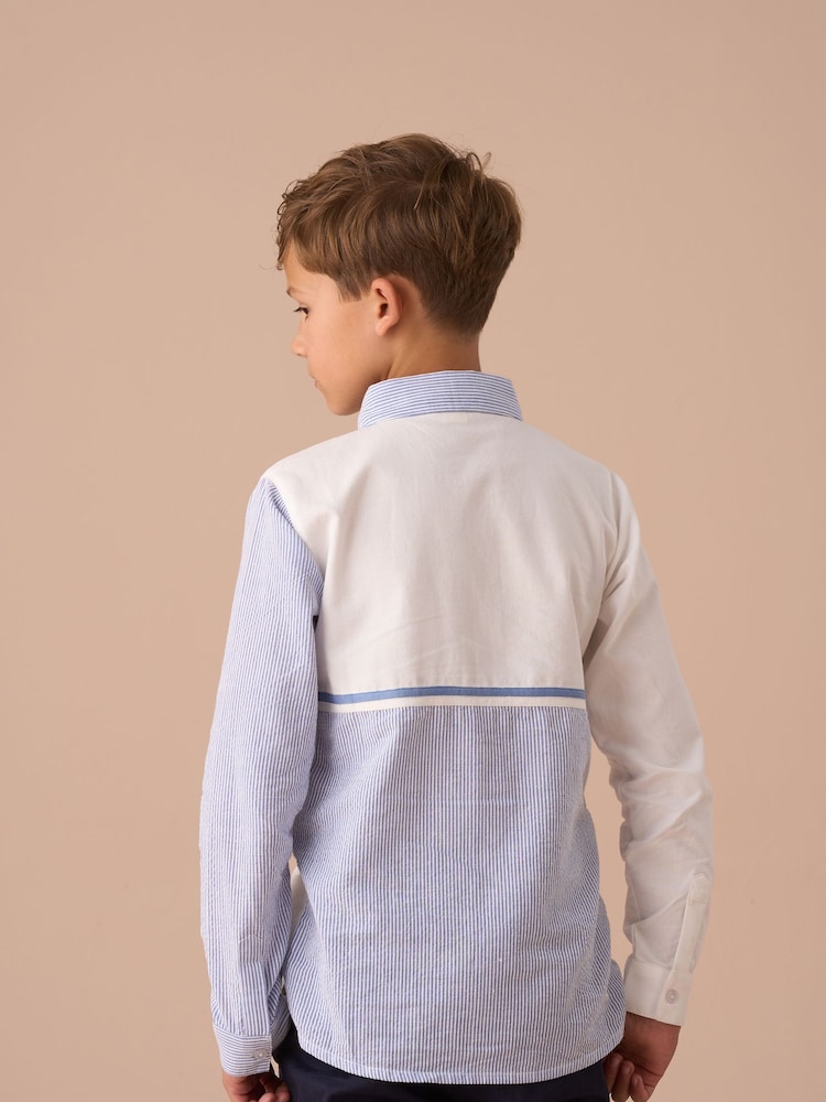 Angel & Rocket Blue Hank Textured Stripe Block 100% Cotton Shirt - Image 2 of 5