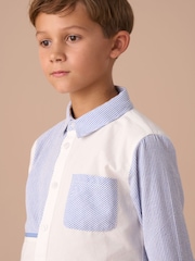 Angel & Rocket Blue Hank Textured Stripe Block 100% Cotton Shirt - Image 3 of 5