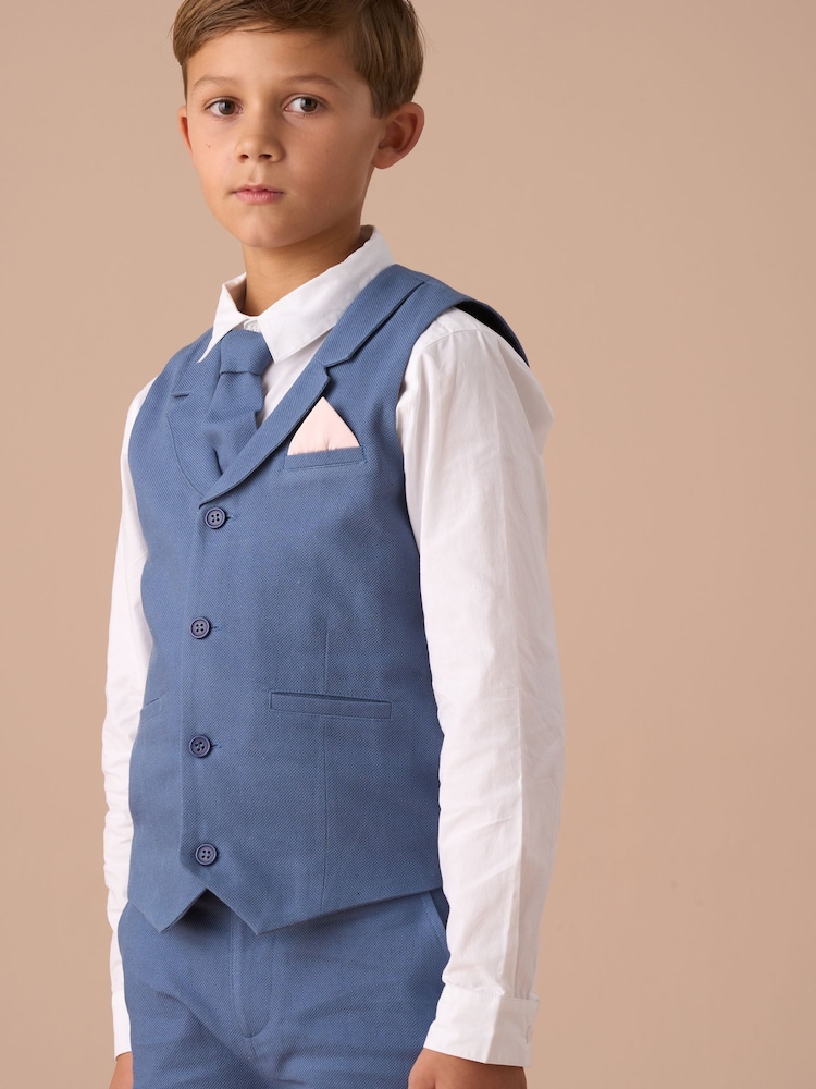 Angel & Rocket Blue Matty Smart Printed 100% Cotton Waistcoat Set - Image 1 of 7