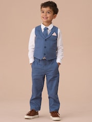 Angel & Rocket Blue Matty Smart Printed 100% Cotton Waistcoat Set - Image 4 of 7