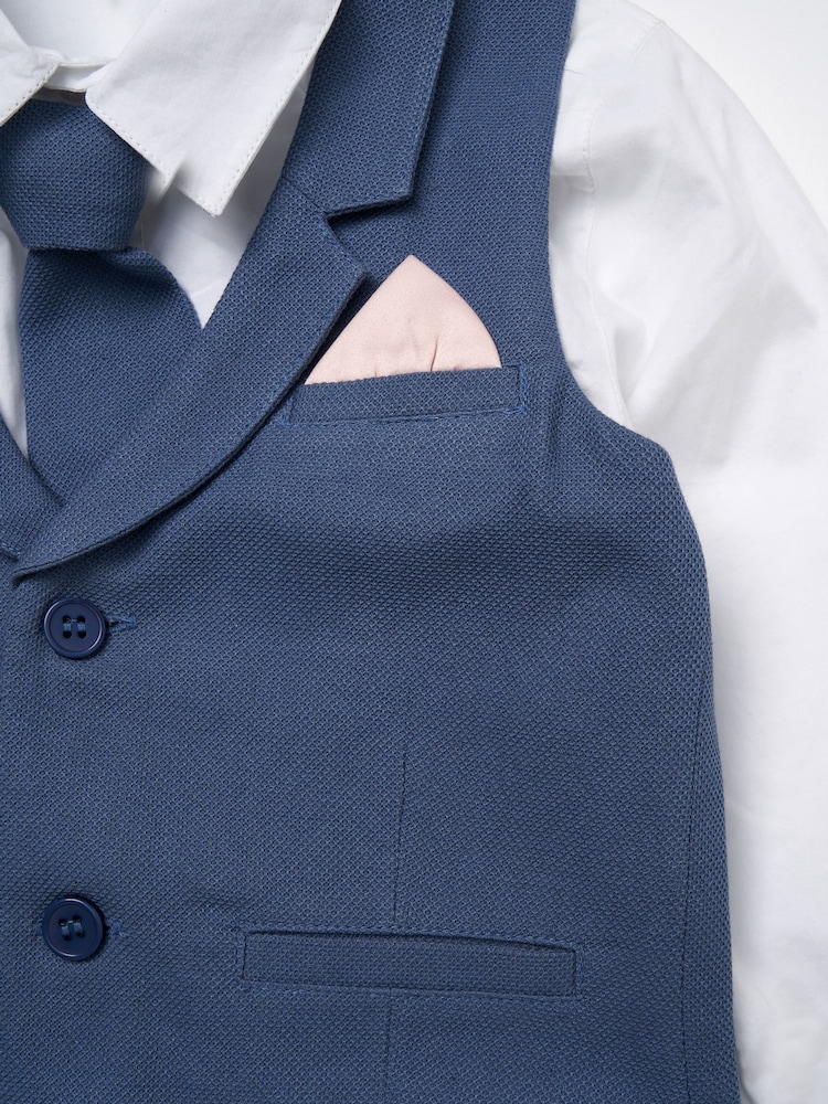 Angel & Rocket Blue Matty Smart Printed 100% Cotton Waistcoat Set - Image 7 of 7