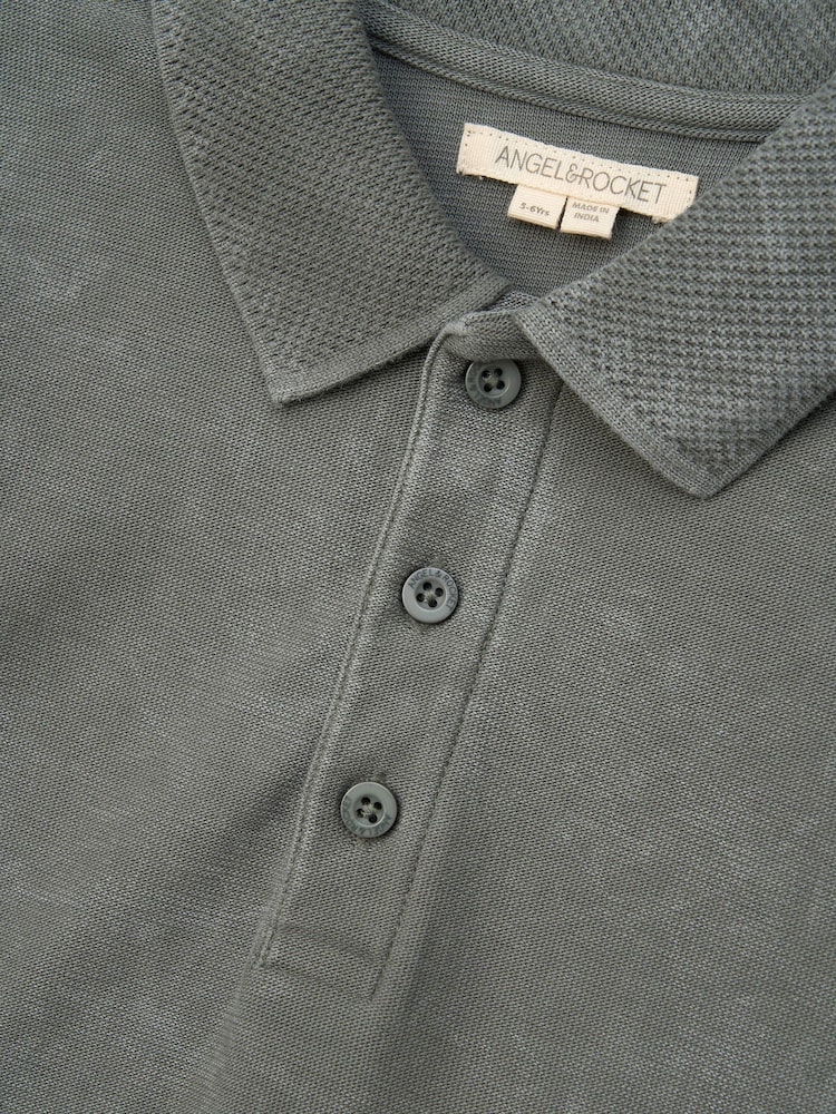 Angel & Rocket Green Rex Washed 100% Cotton Polo Shirt - Image 7 of 7