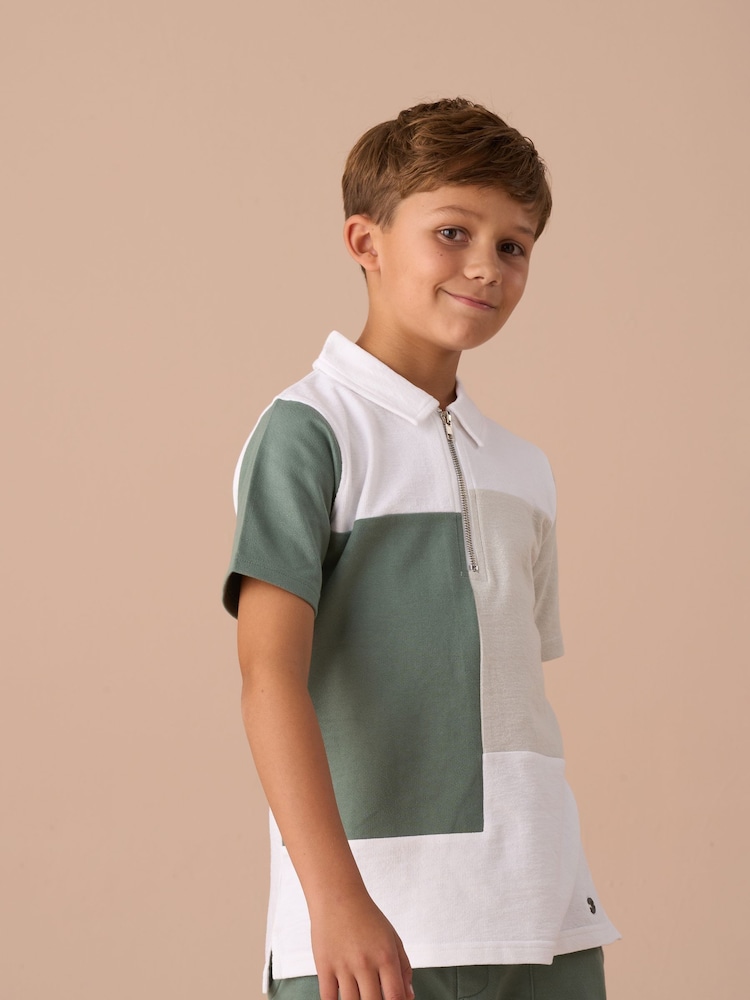 Angel & Rocket White Kane Textured Colourblock Polo Shirt - Image 2 of 6 Angel & Rocket White Kane Textured Colourblock Polo Shirt - Image 2 of 6