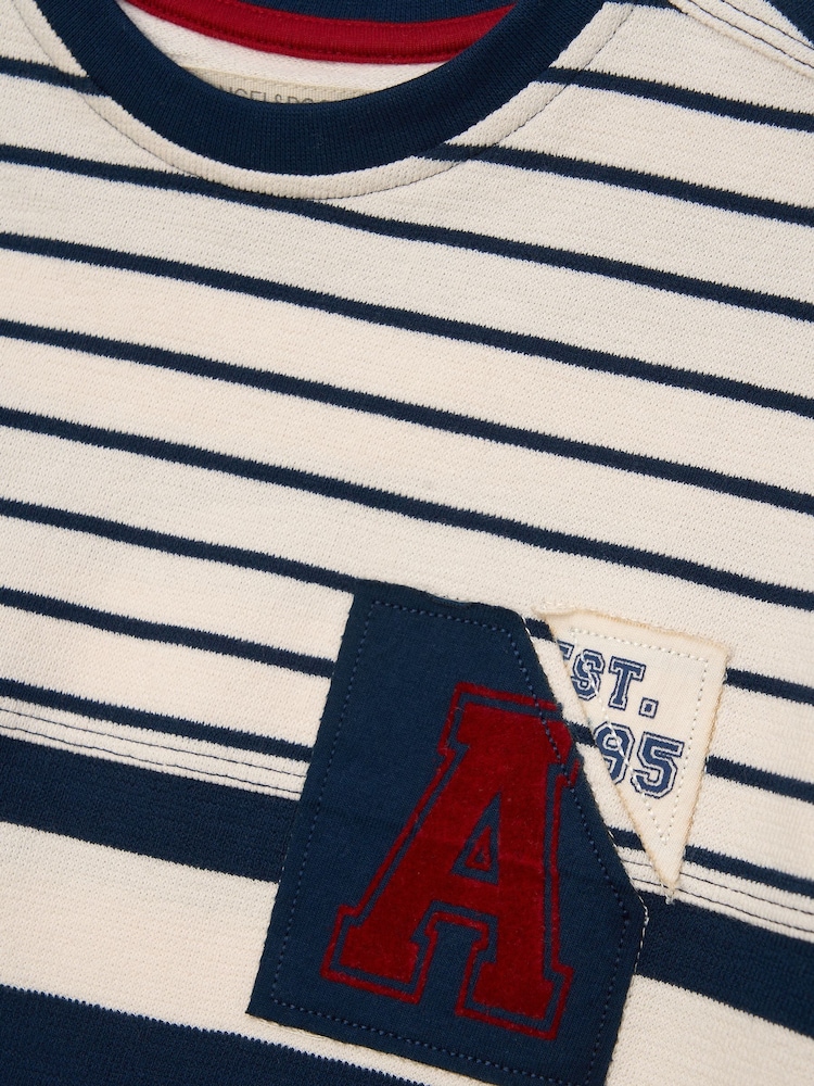 Angel & Rocket Blue Lewis Textured Stripe Block 100% Cotton T-Shirt - Image 8 of 8 Angel & Rocket Blue Lewis Textured Stripe Block 100% Cotton T-Shirt - Image 8 of 8