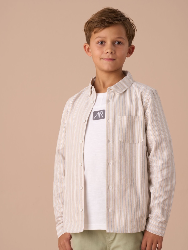 Angel & Rocket Cream Ralph Oxford Stripe 100% Cotton Shirt - Image 1 of 7
