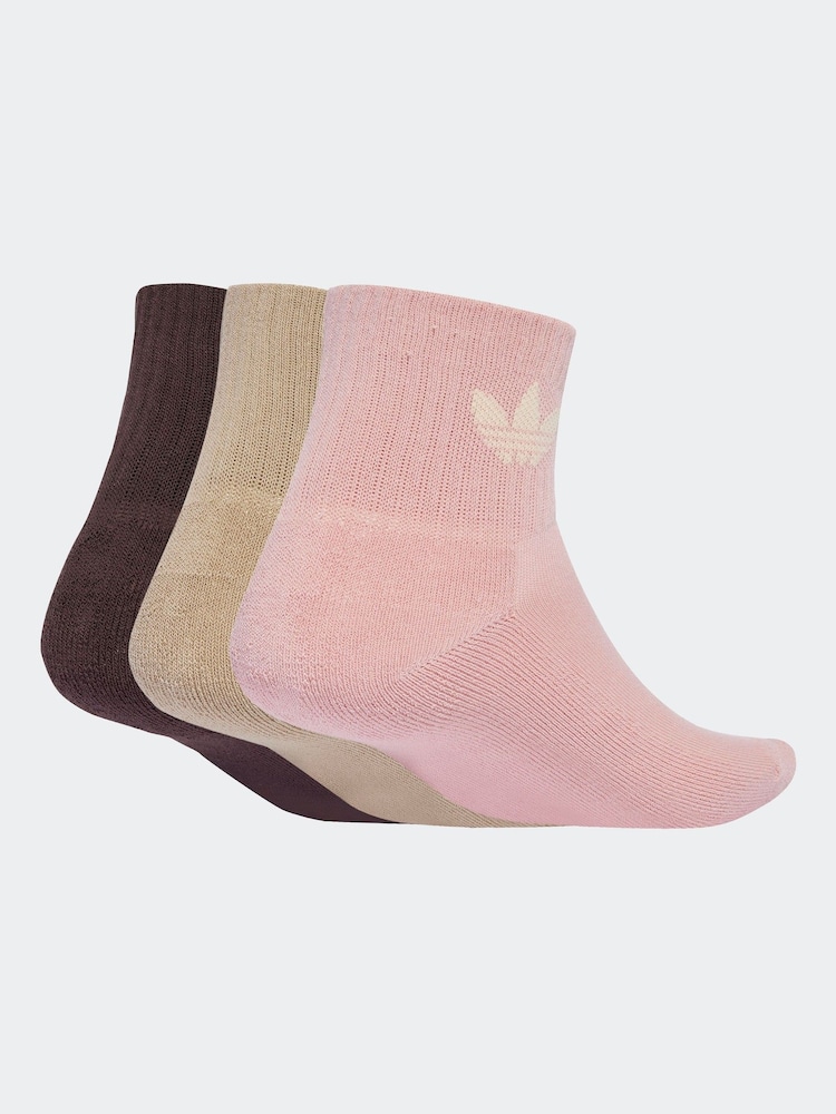 adidas Originals Pink Mid Ankle Socks 3 Pack - Image 2 of 4