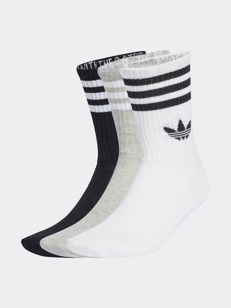 adidas Originals White Chrome 3-Stripes Crew Socks 3 Pairs - Image 1 of 4 adidas Originals White Chrome 3-Stripes Crew Socks 3 Pairs - Image 1 of 4