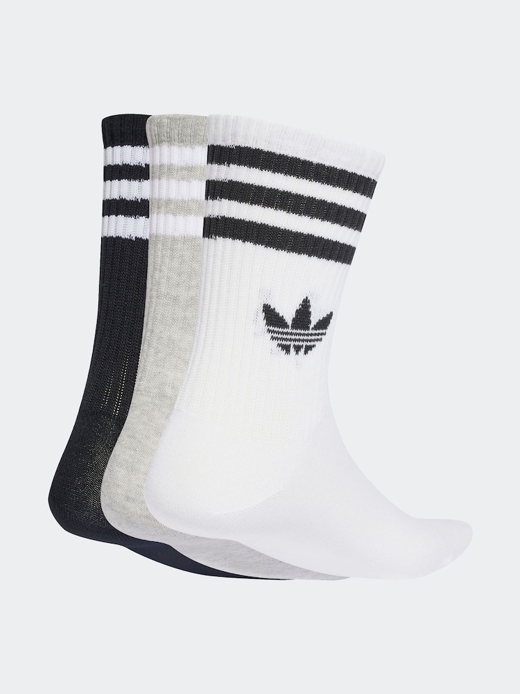 adidas Originals White Chrome 3-Stripes Crew Socks 3 Pairs - Image 2 of 4 adidas Originals White Chrome 3-Stripes Crew Socks 3 Pairs - Image 2 of 4