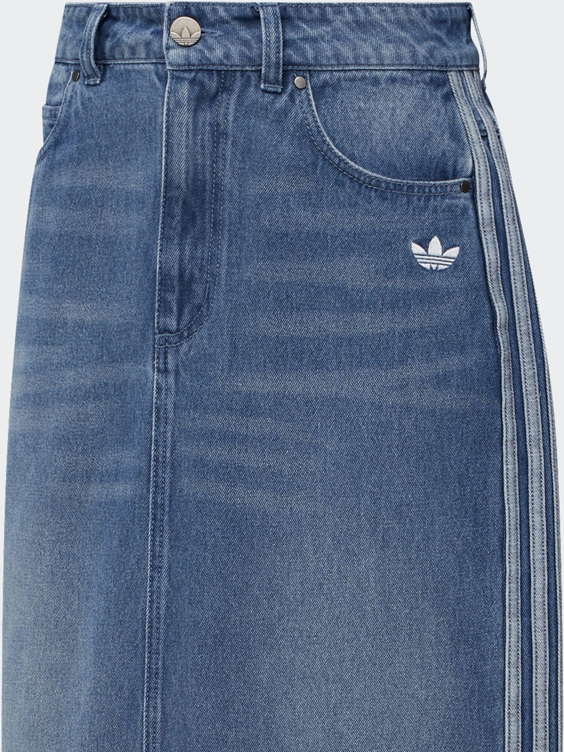 Buy adidas Originals Blue Adicolour 3-Stripes Denim Midi Pencil